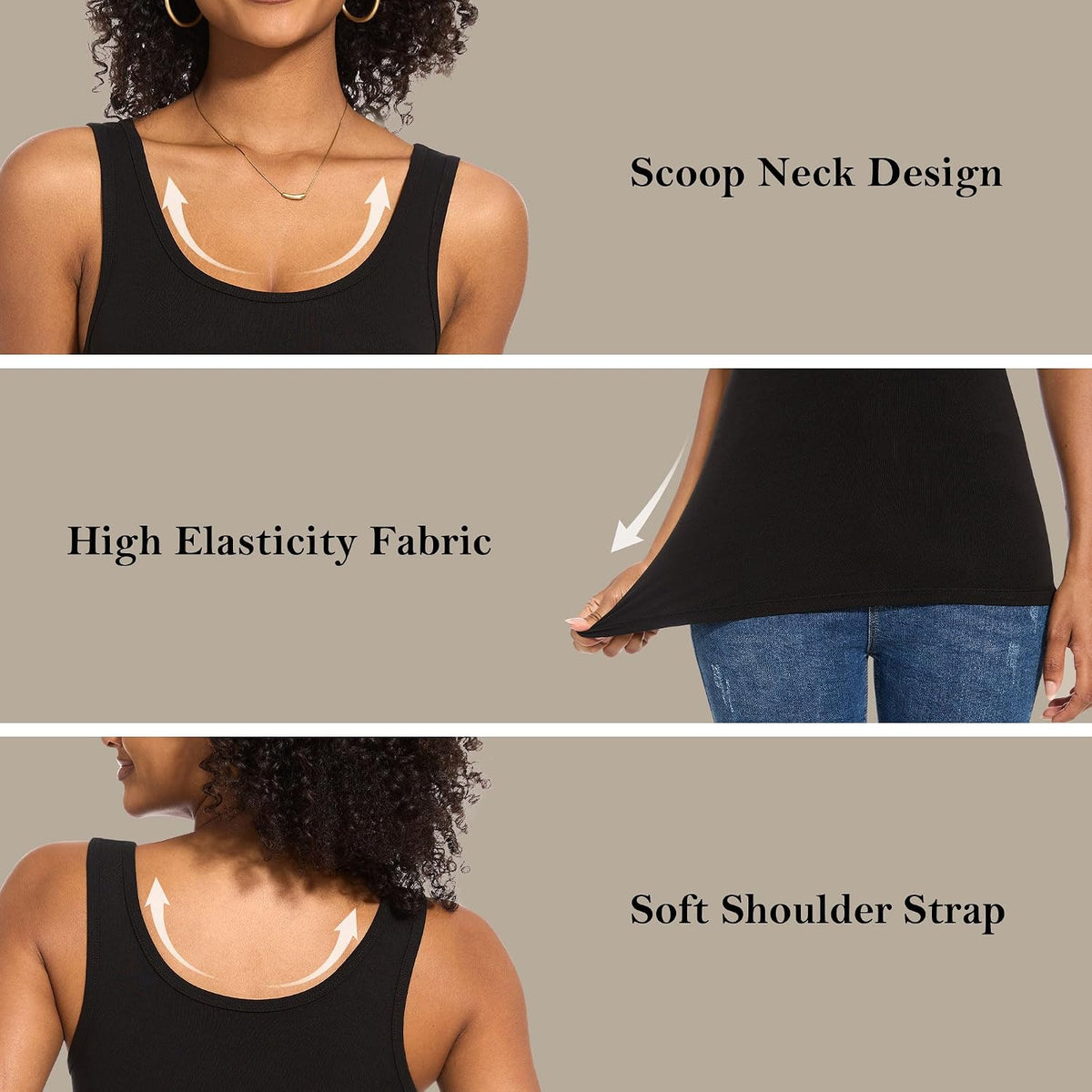 TVKSOM 5 Pack Basic Ribbed Tank Tops for Women Layering Undershirts