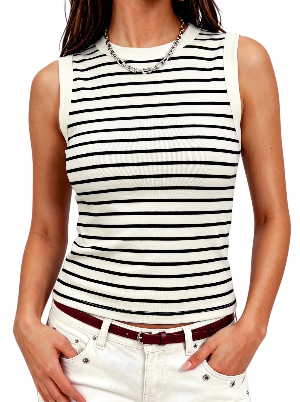 Meetrendi Women's Premium Cotton Tank Top Sleeveless Fitted Crop Basic Top