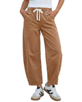 GRAPENT Barrel Jeans Women High Rise Pull On Elastic Waist Crop Denim Pants