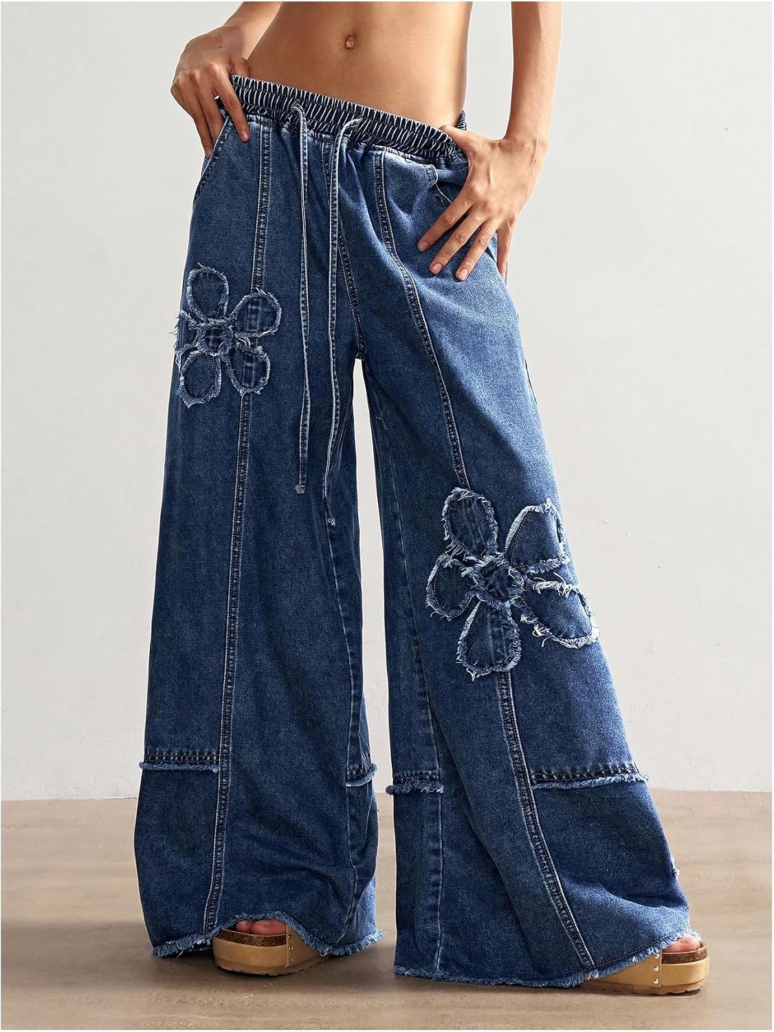 BEAUDRM Women's Y2K Baggy Jeans Wide Leg Jeans Denim Boho Pants