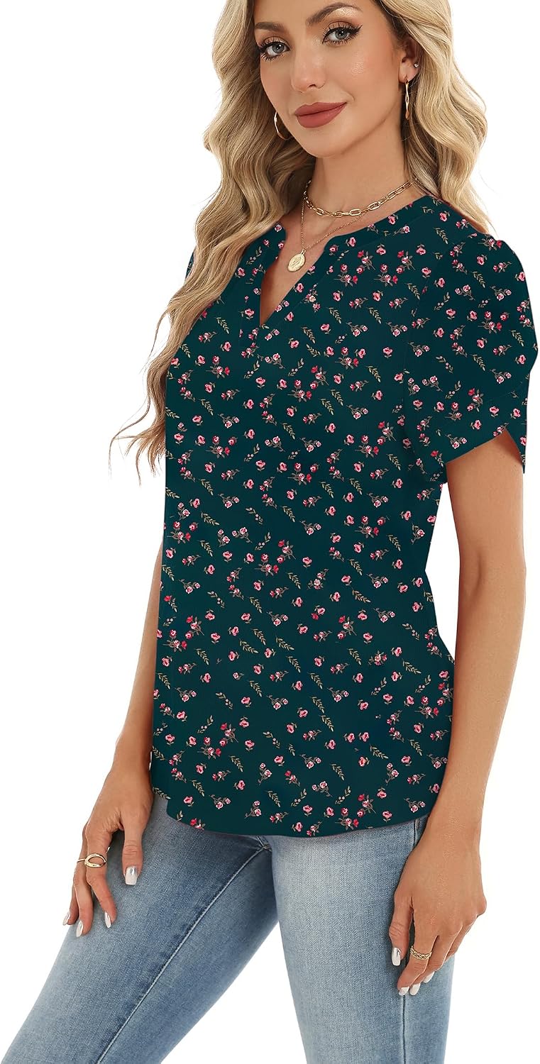 Zeagoo Womens Dressy Casual Chffon Shirts Short Sleeve V Neck Work Blouse