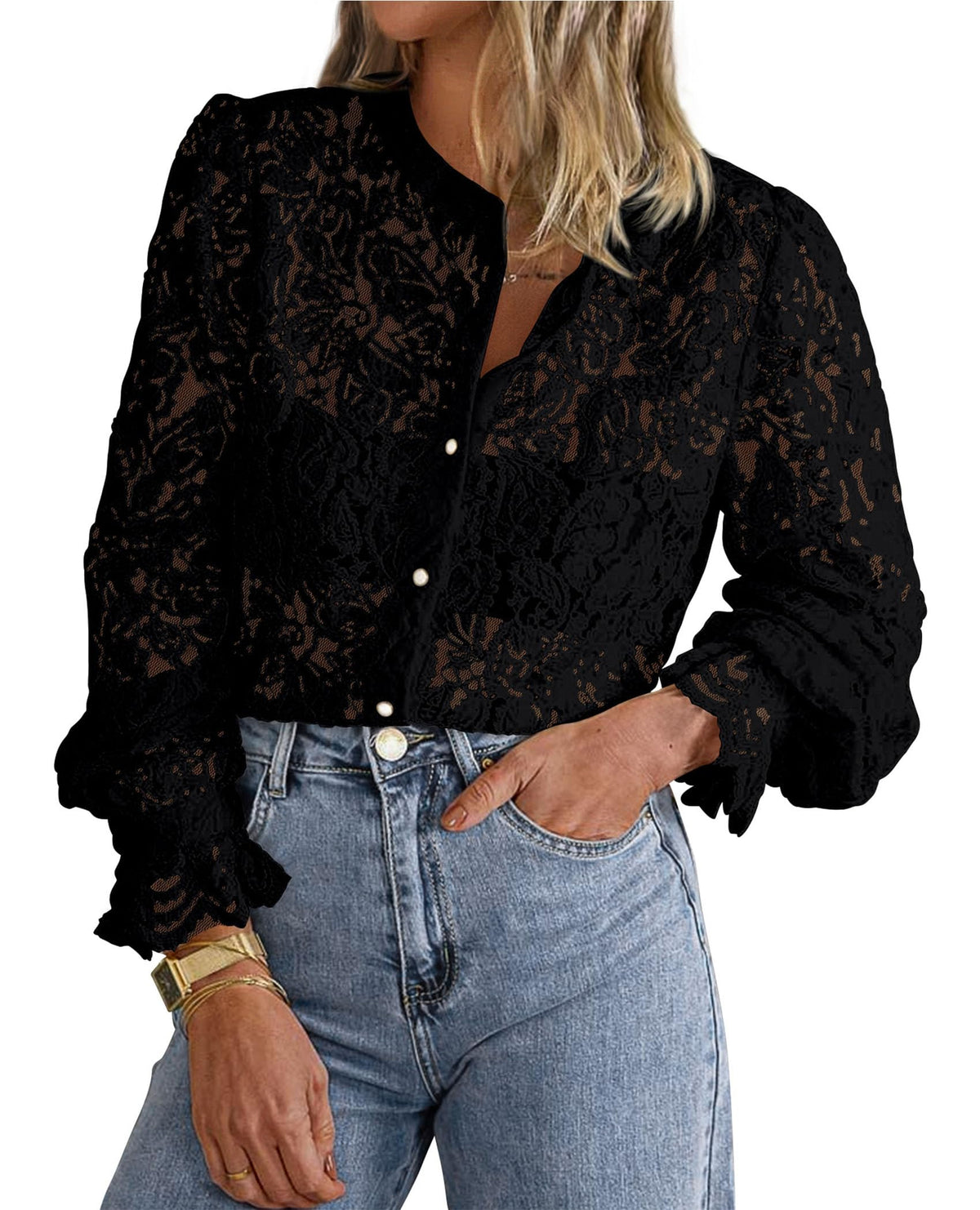 PRETTYGARDEN Women's Fall Trendy Long Sleeve Lace Tops