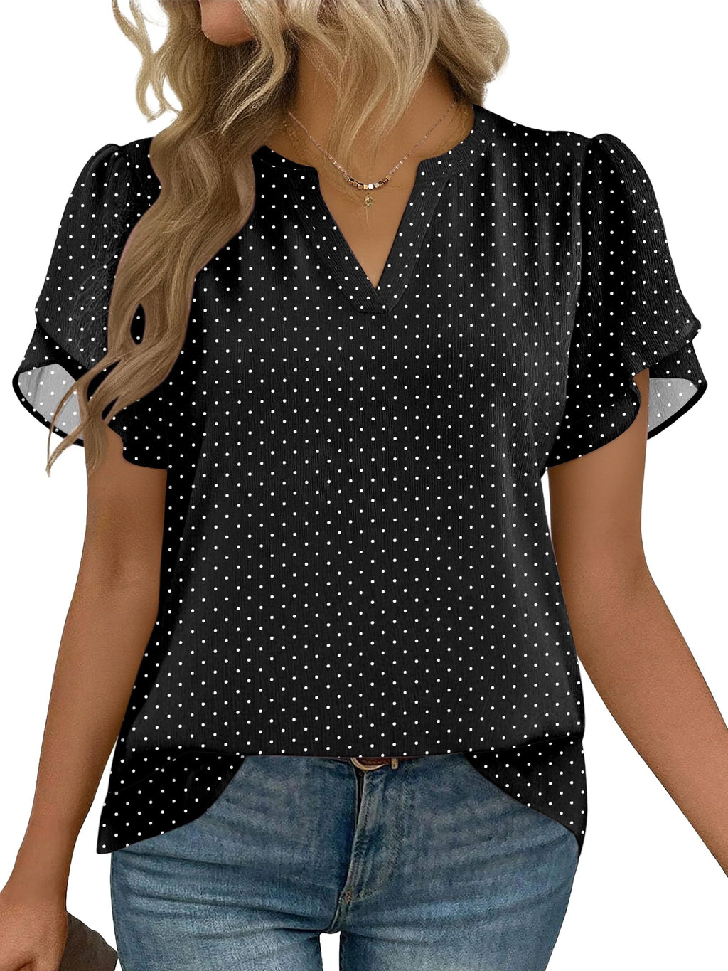 Zeagoo Womens Dressy Casual Chffon Shirts Short Sleeve V Neck Work Blouse