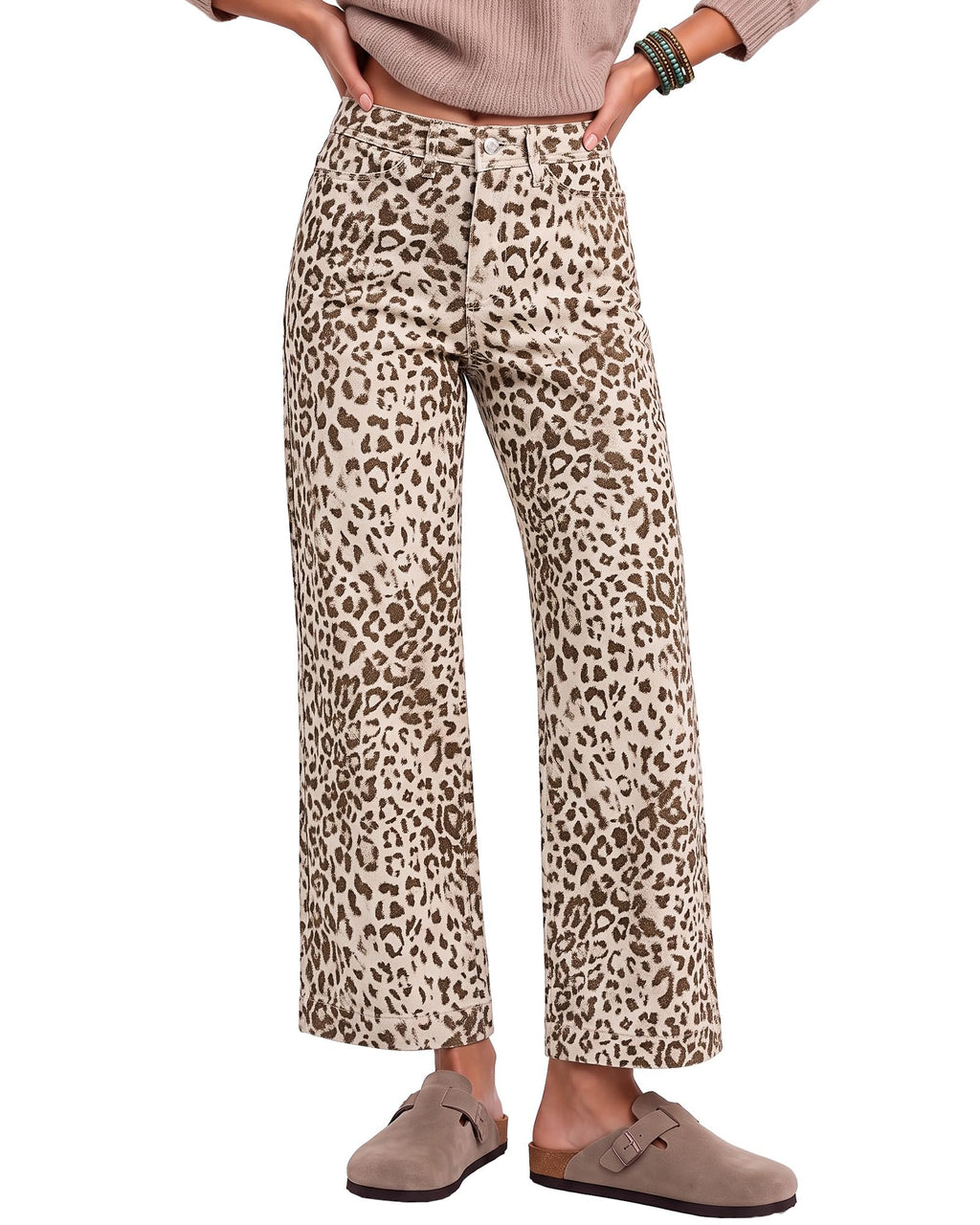 luvamia Wide Leg Jeans for Women Leopard Cheetah Print Ankle Denim Pants