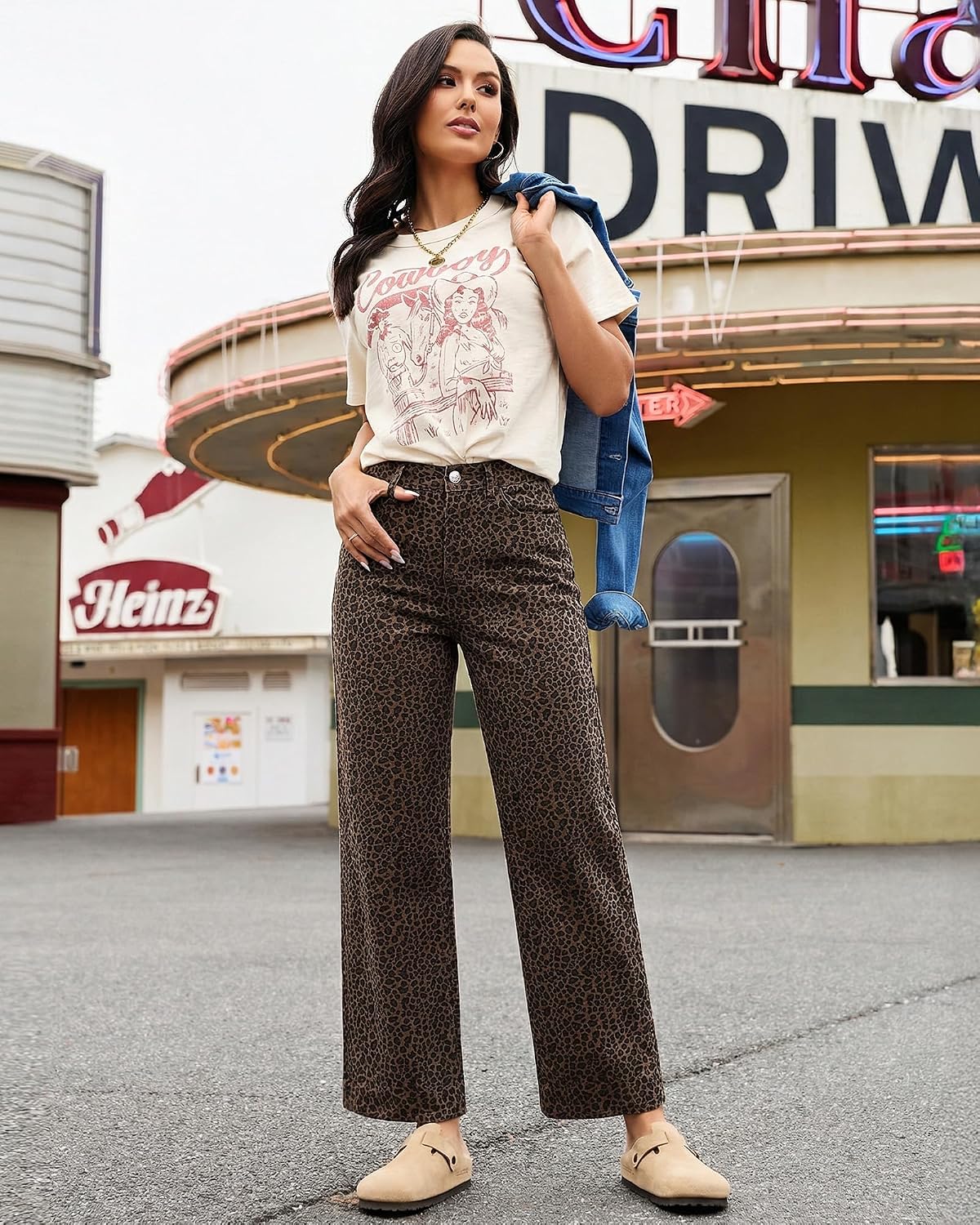 luvamia Wide Leg Jeans for Women Leopard Cheetah Print Ankle Denim Pants
