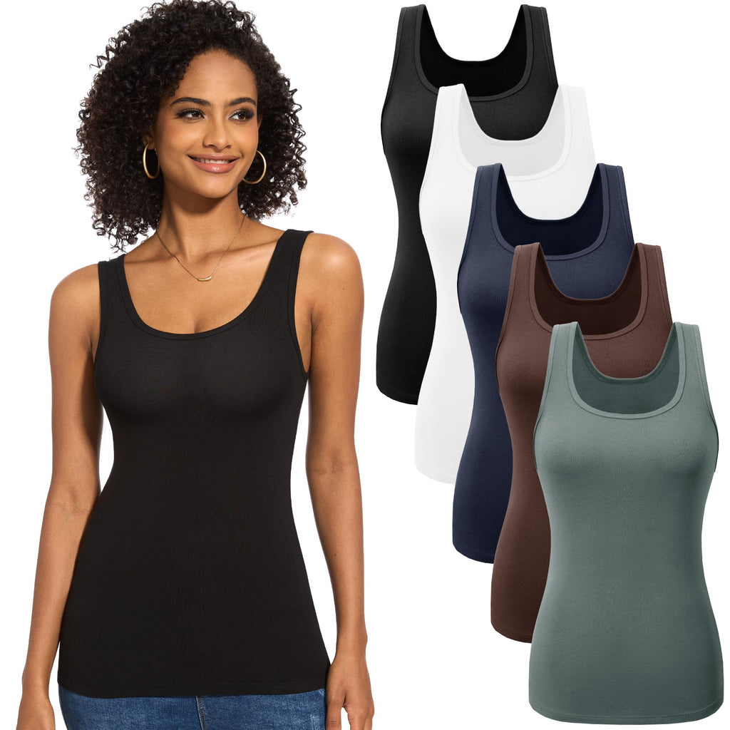 TVKSOM 5 Pack Basic Ribbed Tank Tops for Women Layering Undershirts