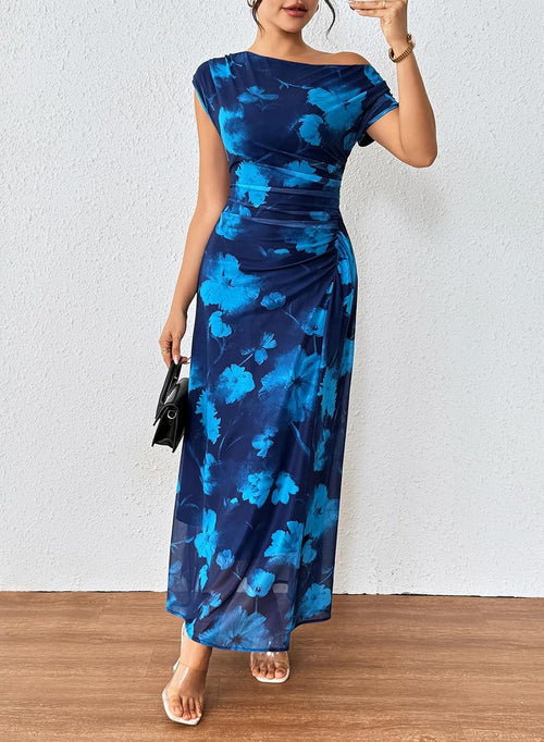 BLENCOT Women's Floral Off Shoulder Wedding Guest Dress Party Gown