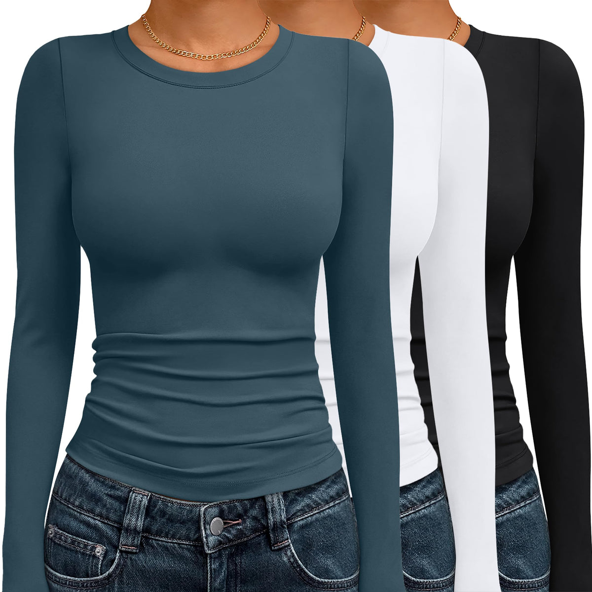 AUTOMET 3 Pack Womens Long Sleeve Basic Shirts Underscrub Compression Tops
