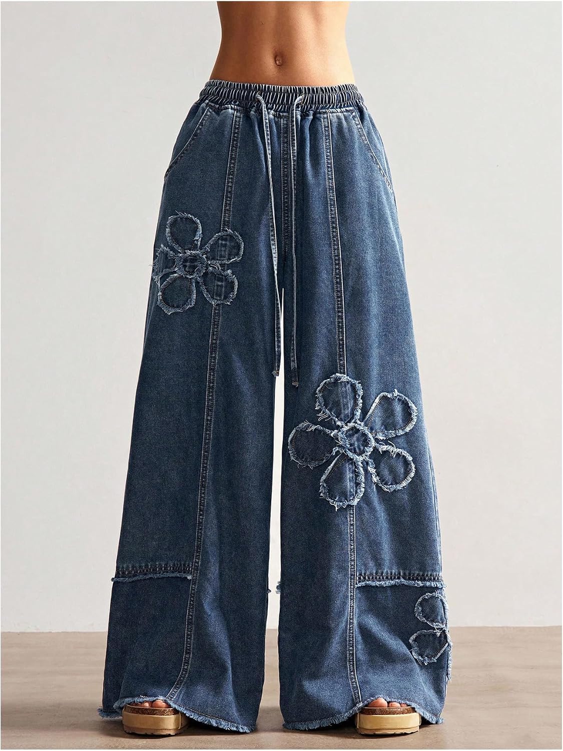 BEAUDRM Women's Y2K Baggy Jeans Wide Leg Jeans Denim Boho Pants