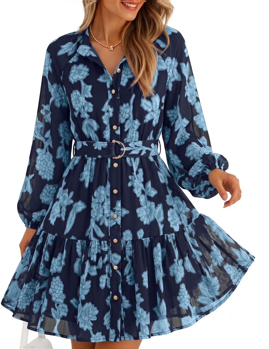 ZESICA Womens 2026 Fall Long Sleeve Floral Mini Dress