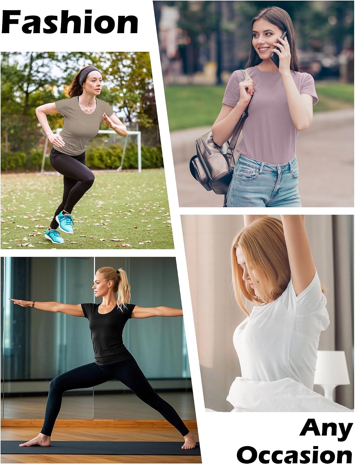Kinglaman 1/5 Pack Women's Short Sleeve Basic T Shirts Tees Slim Fit Tops
