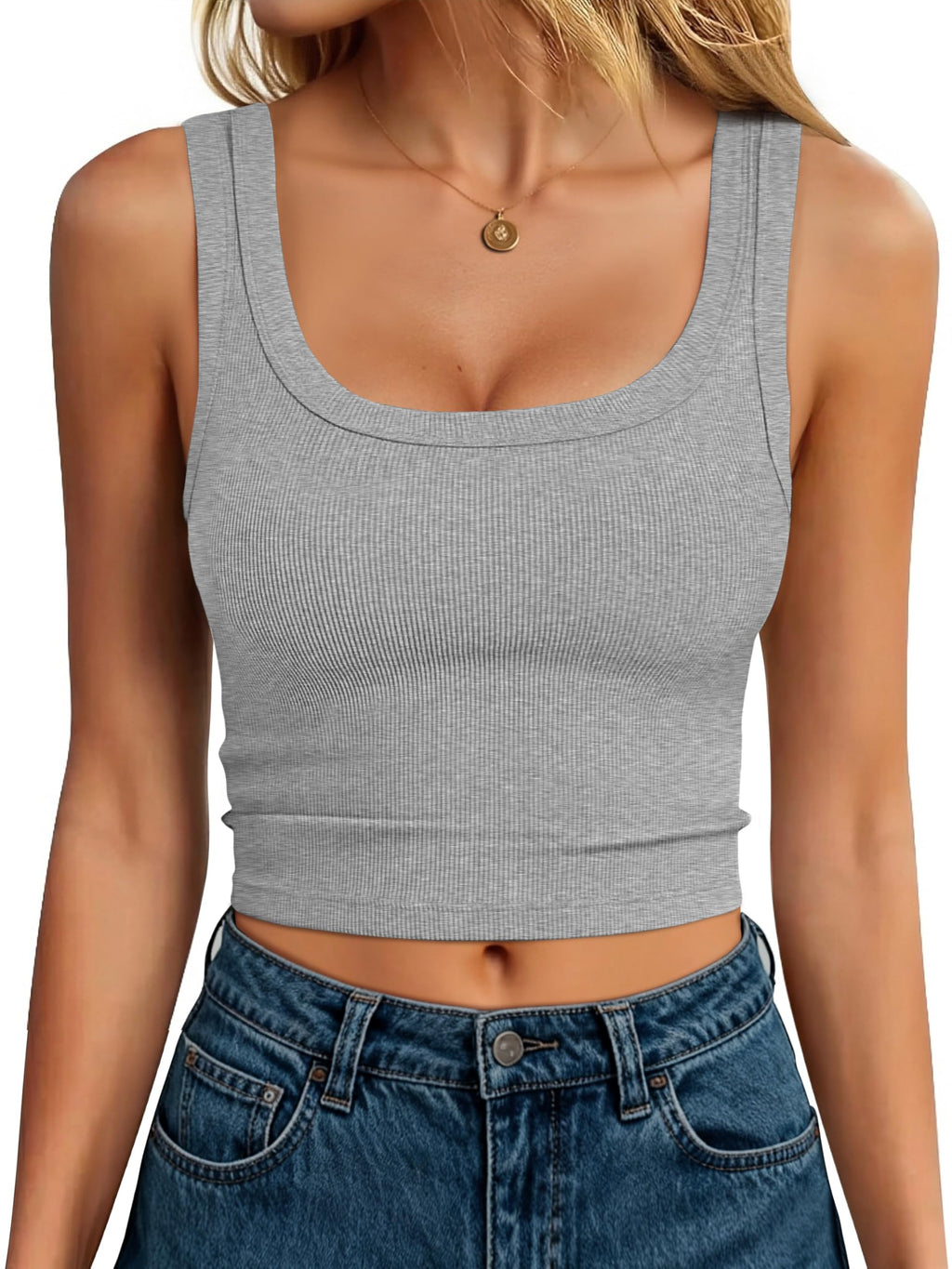 ANRABESS Womens Cropped Tank Tops Scoop Neck Top Ribbed Cami