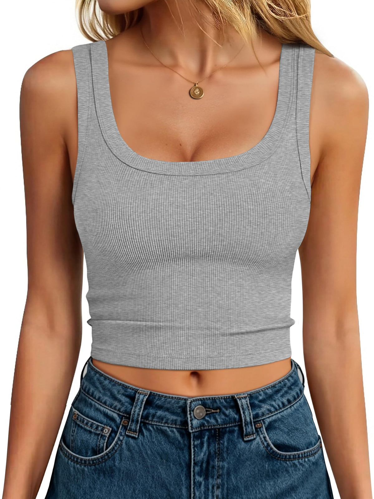 ANRABESS Womens Cropped Tank Tops Scoop Neck Top Ribbed Cami