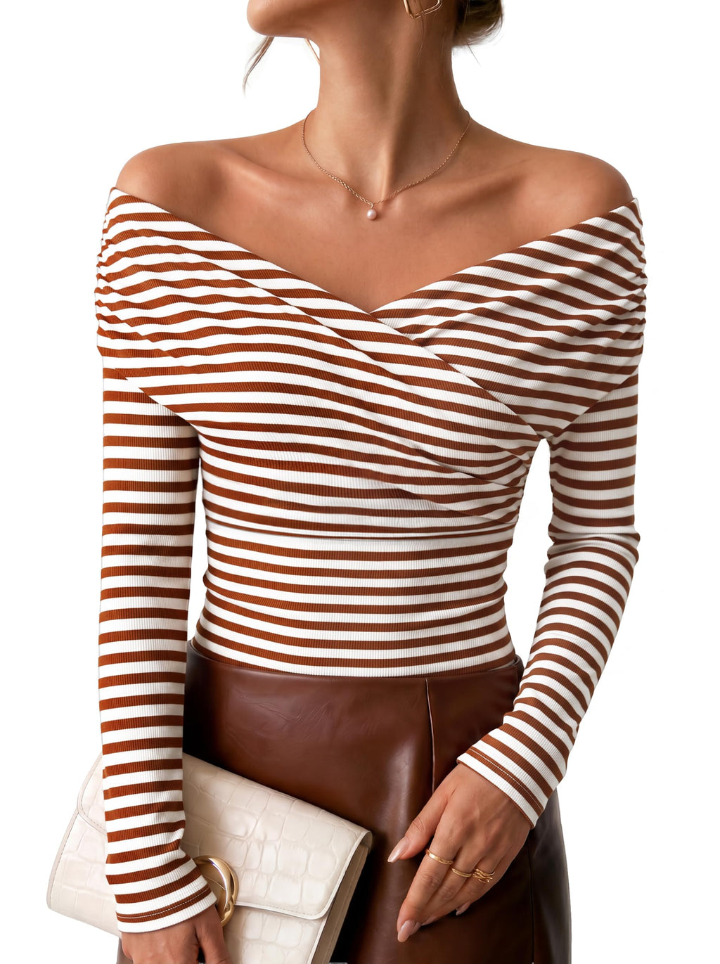 ZESICA Womens 2026 Fall Long Sleeve Wrap Off Shoulder Y2K Going Out Tops