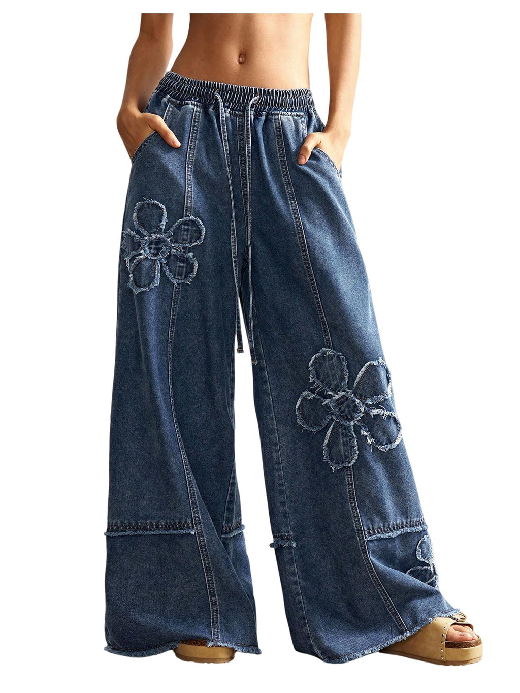 BEAUDRM Women's Y2K Baggy Jeans Wide Leg Jeans Denim Boho Pants