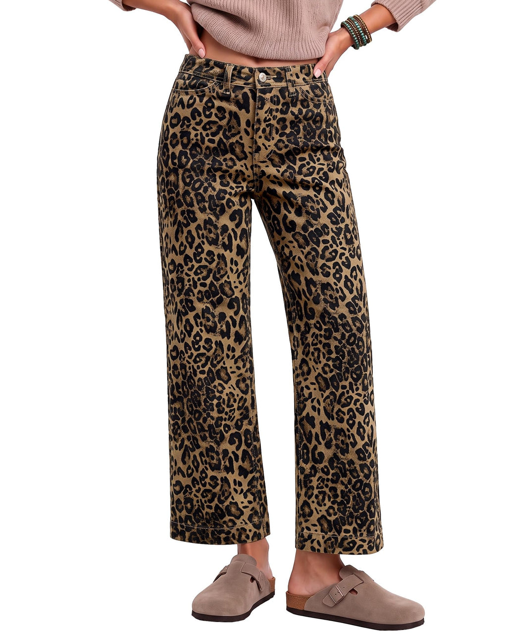 luvamia Wide Leg Jeans for Women Leopard Cheetah Print Ankle Denim Pants