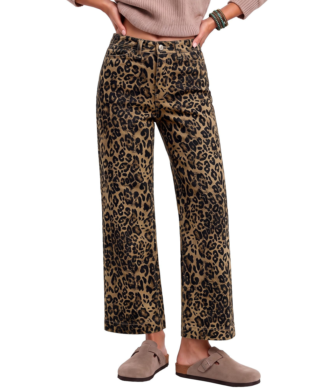 luvamia Wide Leg Jeans for Women Leopard Cheetah Print Ankle Denim Pants
