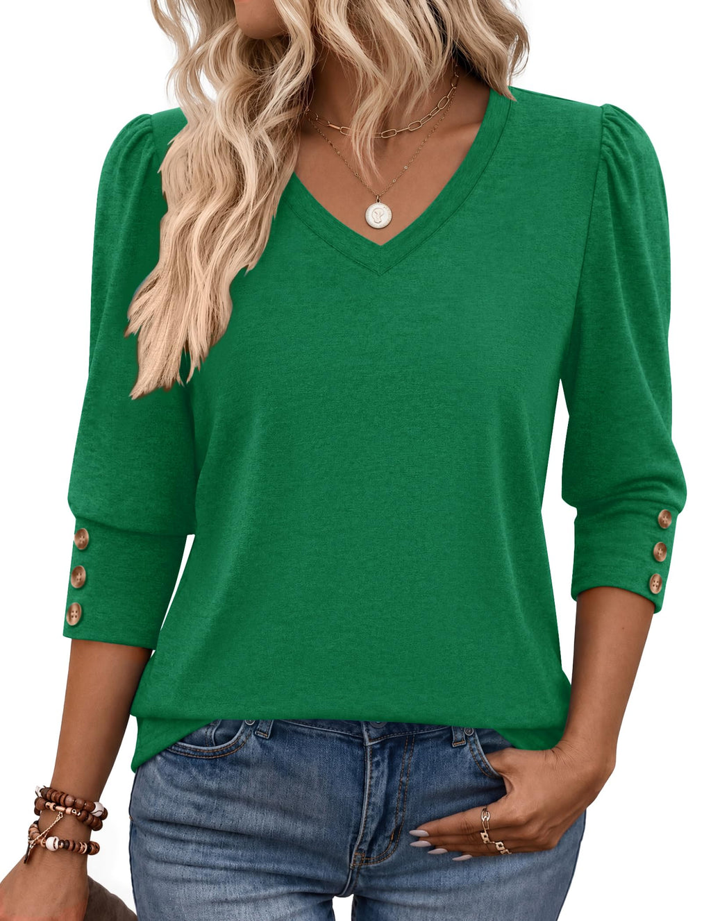 Zeagoo Womens 3/4 Sleeve V Neck T Shirts Dressy Casual Tops