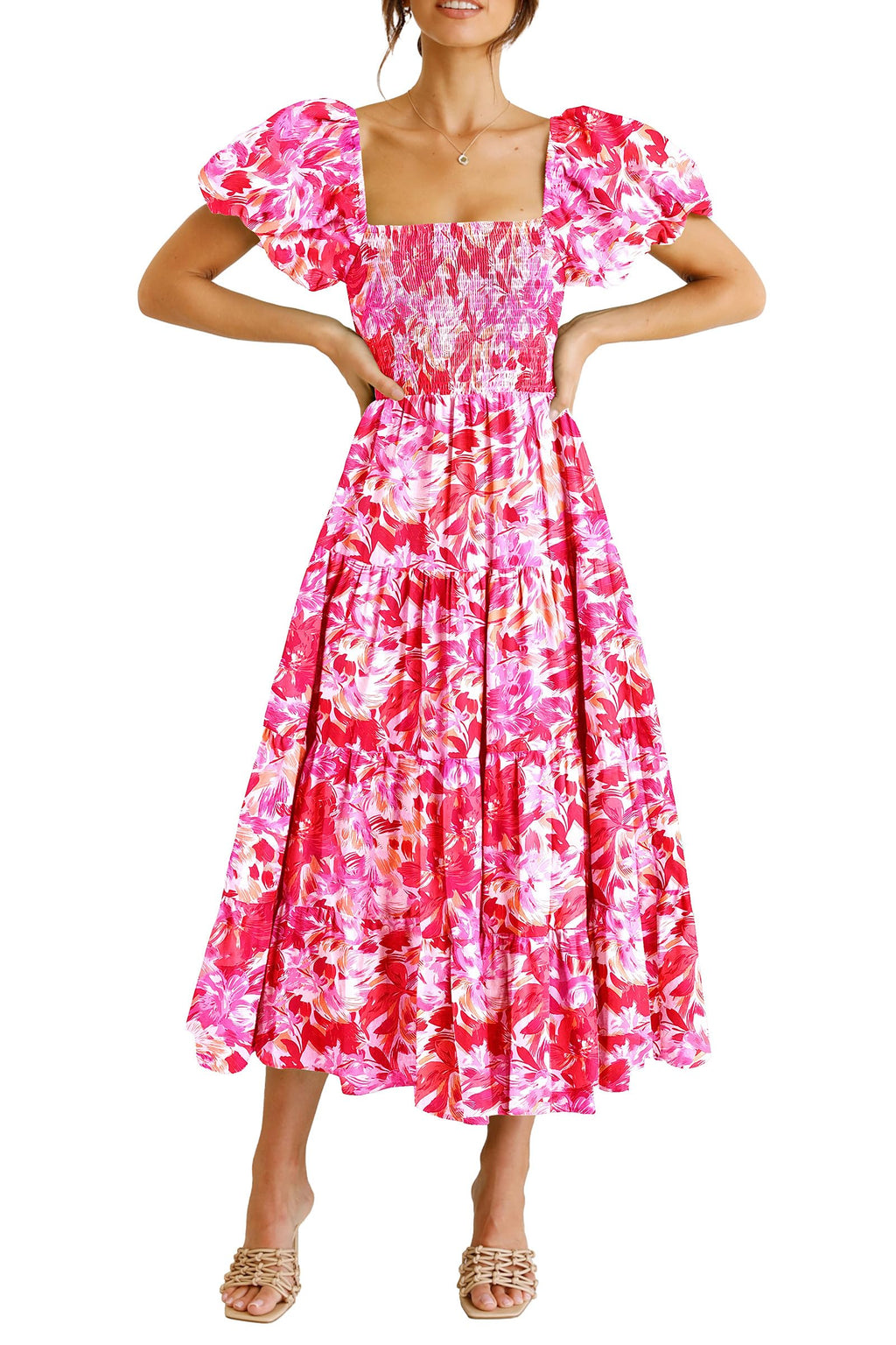PRETTYGARDEN Women's Smocked Midi Wedding Guest Dress