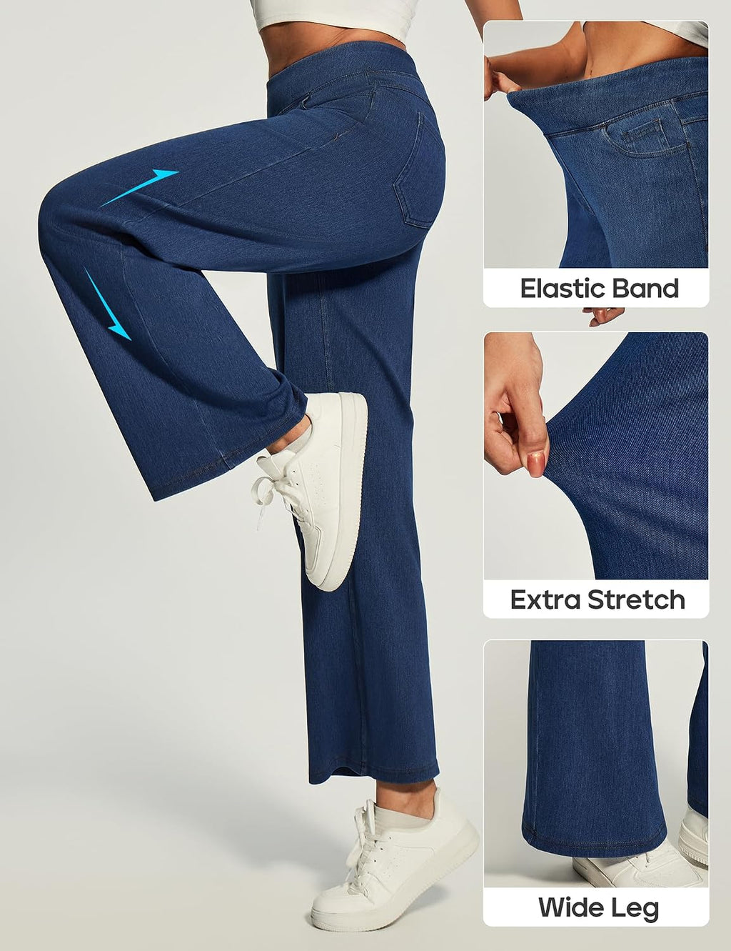 Wide Leg Jeans for Women Trendy Stretchy Pull On Baggy Sweatpant Jeans