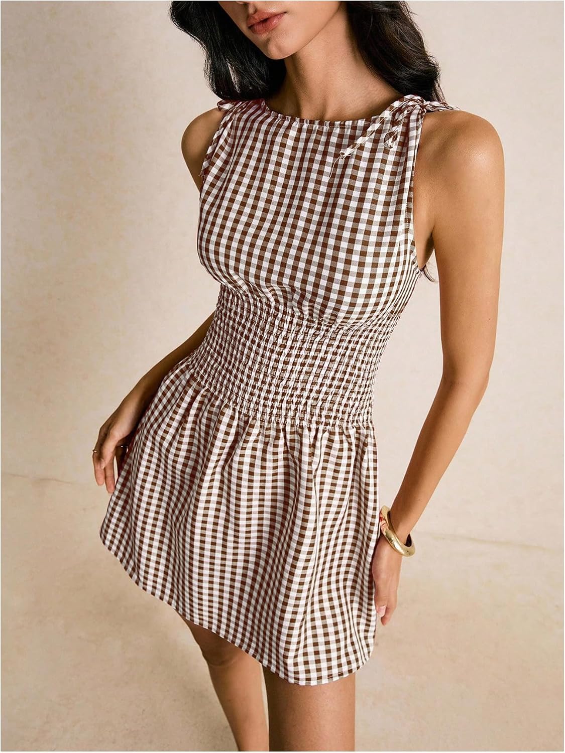 Floerns Women's Gingham A Line Dress Mini Checkered Elegant Dresses