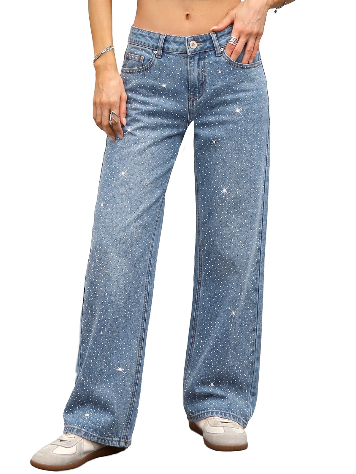 ELLEVEN Low Rise Baggy Jeans for Women, Straight Leg Denim Pants