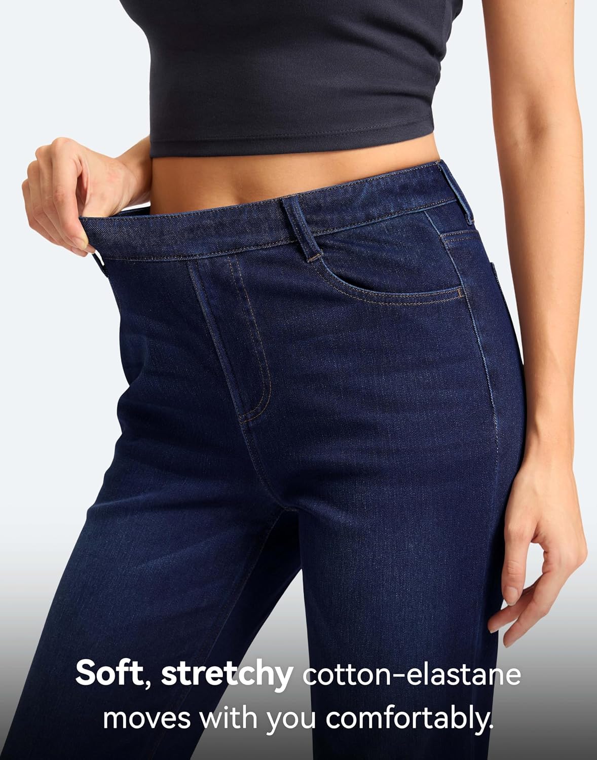 Rammus Womens Stretchy Pull on Straight Leg Jeans