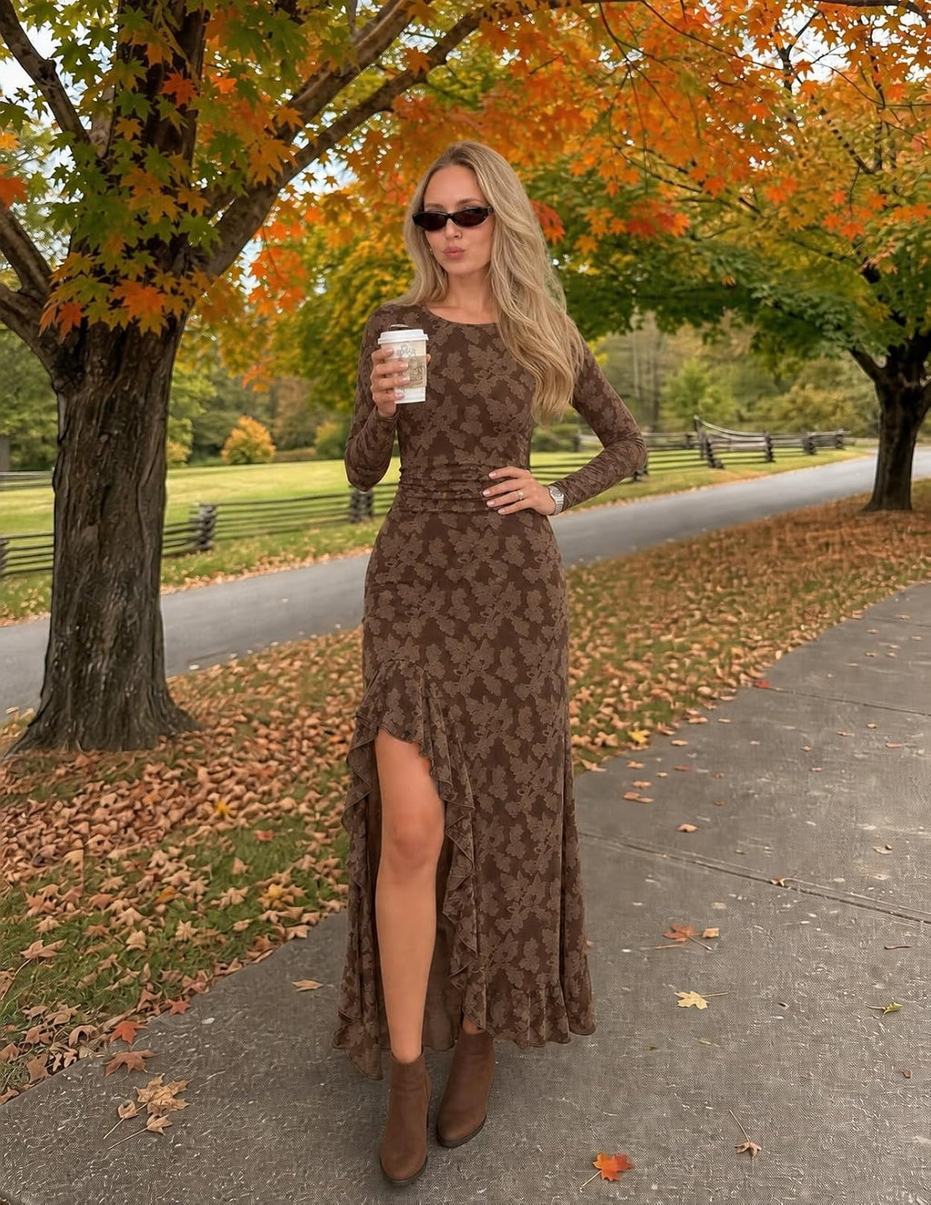 MEROKEETY Womens Fall Wedding Guest Dress Formal Long Sleeve Maxi Dresses