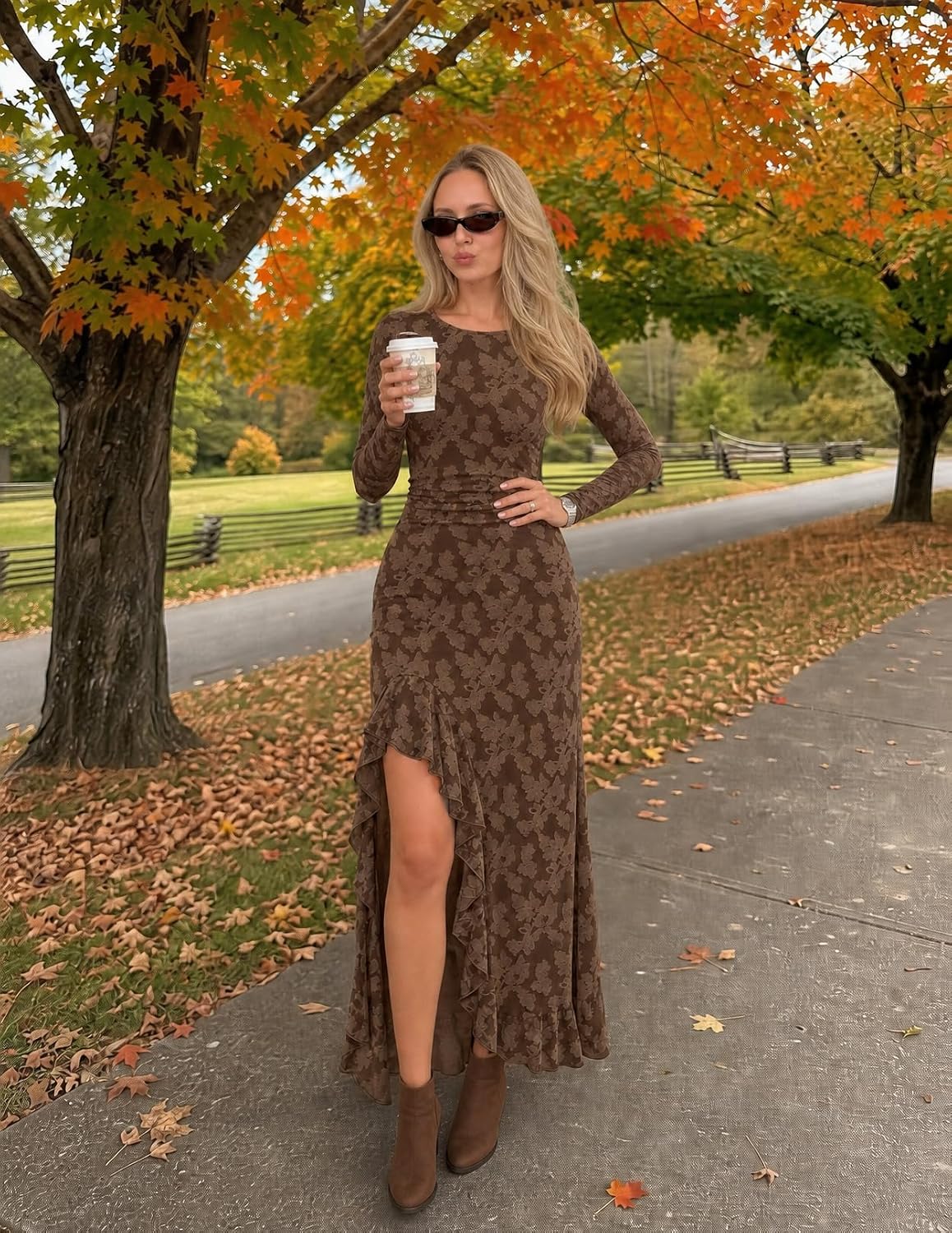 MEROKEETY Womens Fall Wedding Guest Dress Formal Long Sleeve Maxi Dresses