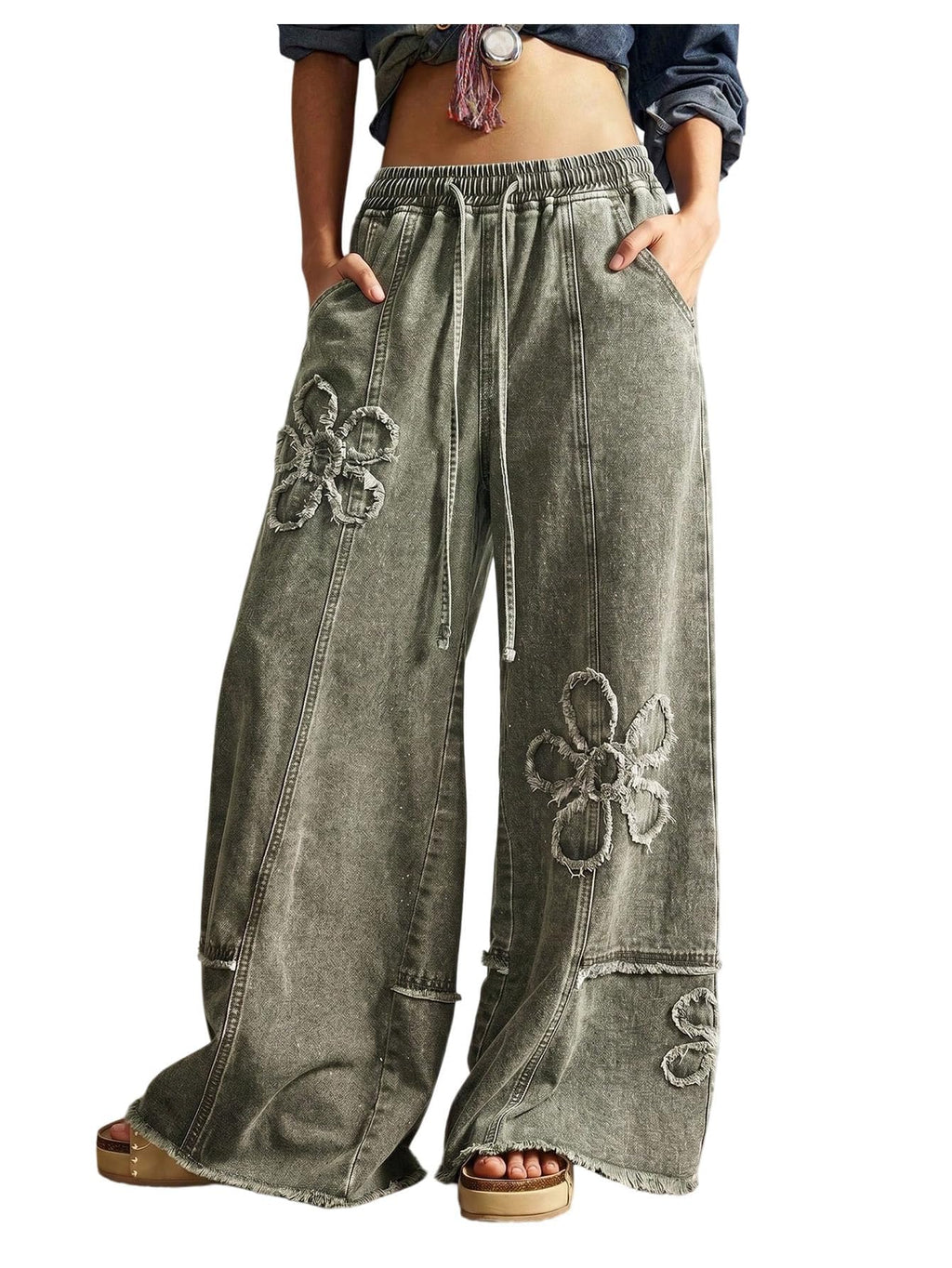 BEAUDRM Women's Y2K Baggy Jeans Wide Leg Jeans Denim Boho Pants