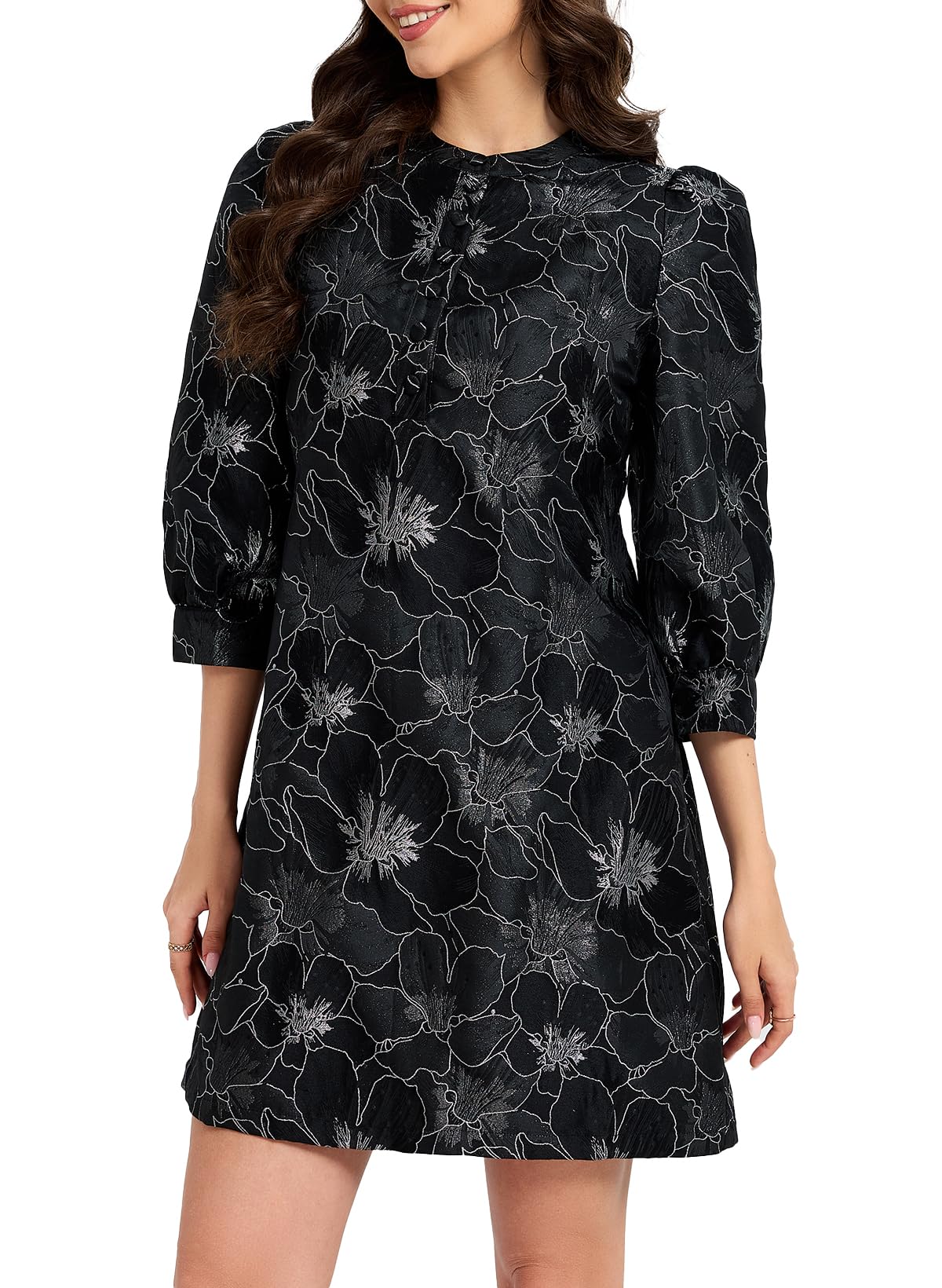 Ladyful Women's Floral Jacquard Dress Cocktail Mini Shift Dresses