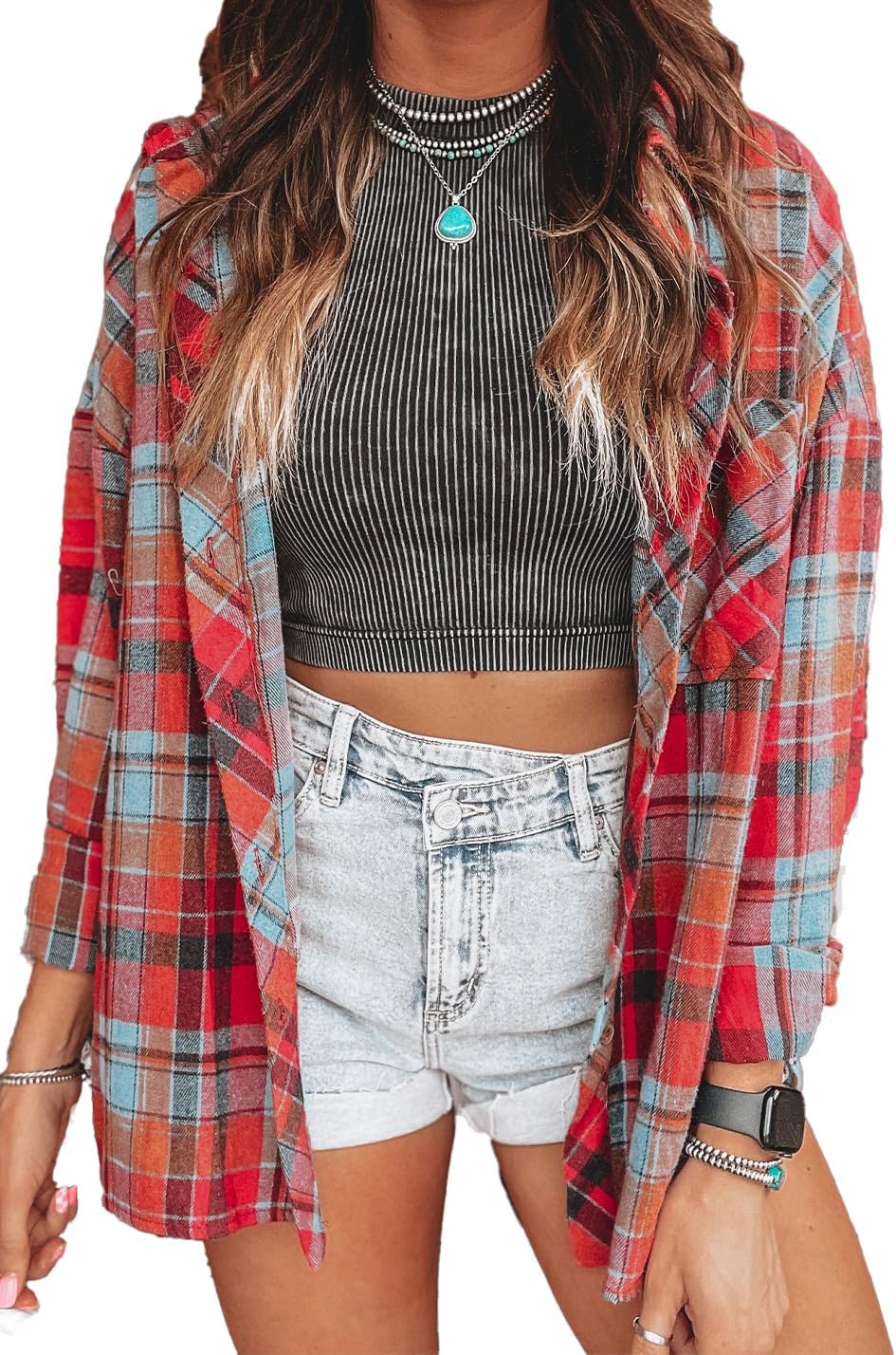 KevaMolly Plaid Flannel Shirts for Women Long Sleeve