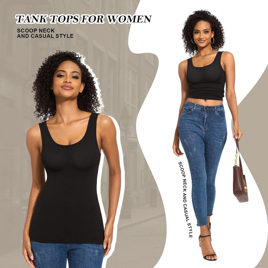 TVKSOM 5 Pack Basic Ribbed Tank Tops for Women Layering Undershirts