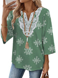 WIHOLL 3/4 Length Sleeve Womens Tops Boho V Neck Lace Shirt Trendy Blouses Dressy Casual Vacation Clothes S-3XL