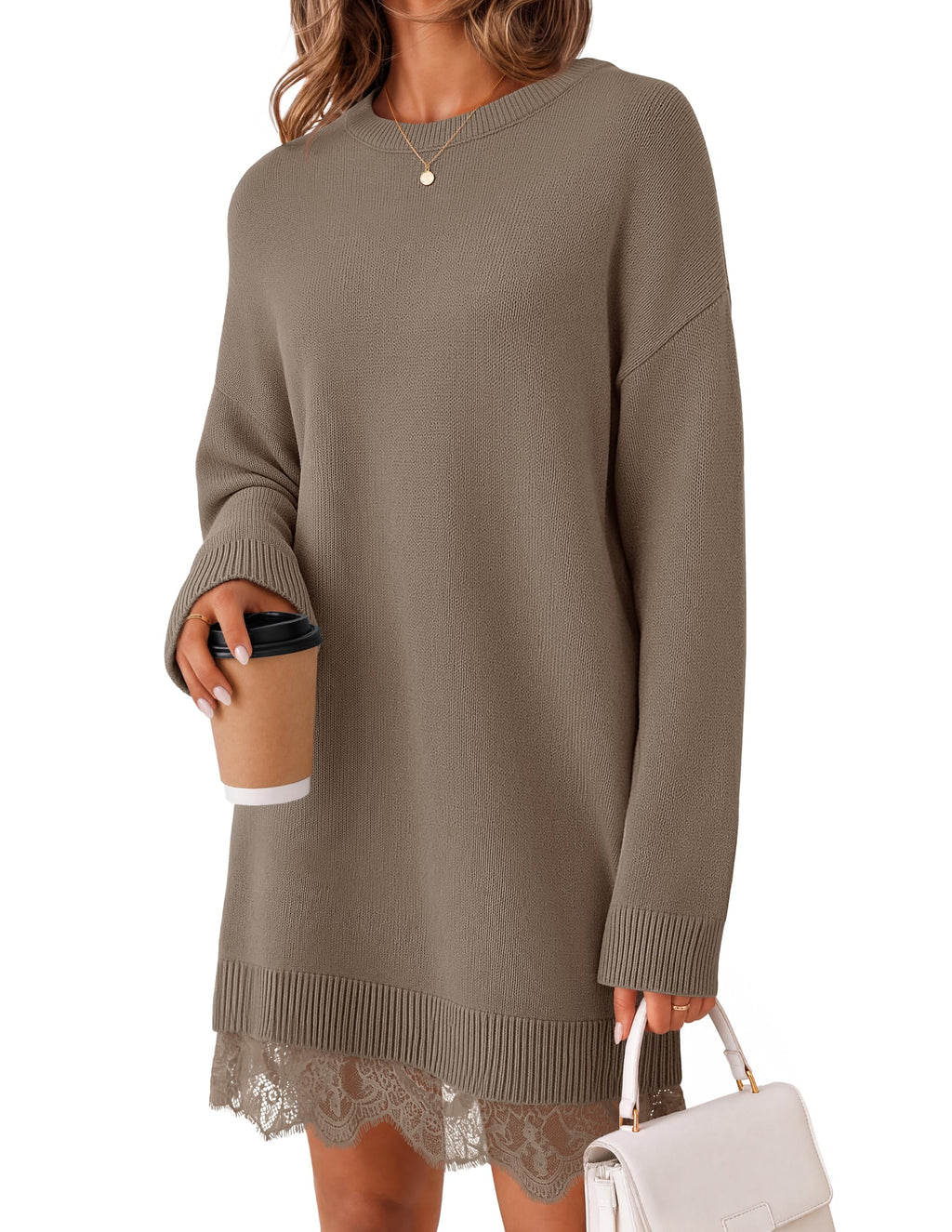 MEROKEETY Women's Fall Long Sleeve Lace Oversized Casual Knit Sweater Dress