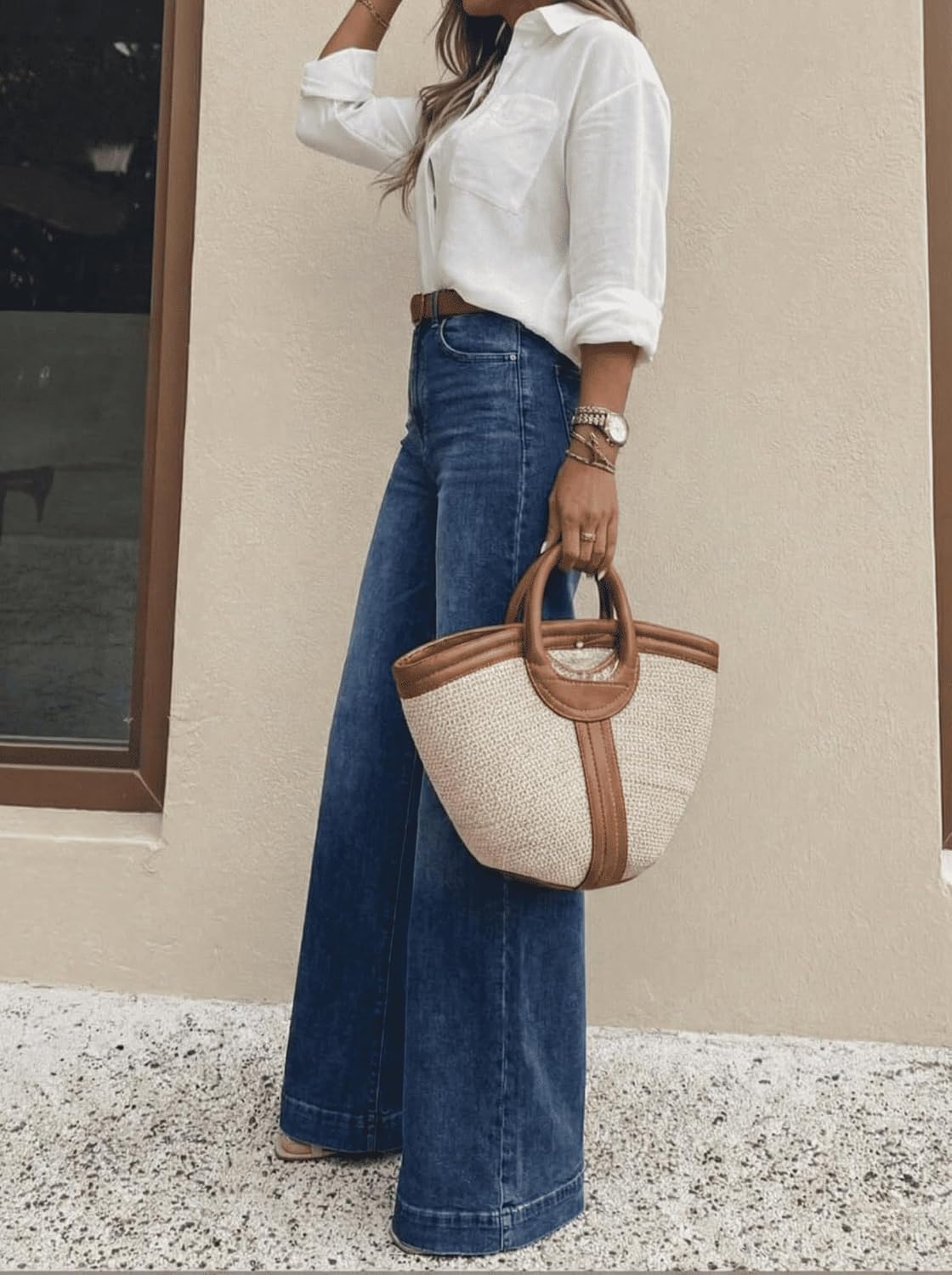 Women's High Waisted Wide Leg Jeans Classic 5-Pocket Dark Wash Long Bootcut Denim Pants for Casual Office Work