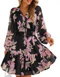 ZESICA Womens 2026 Fall Long Sleeve Floral Mini Dress