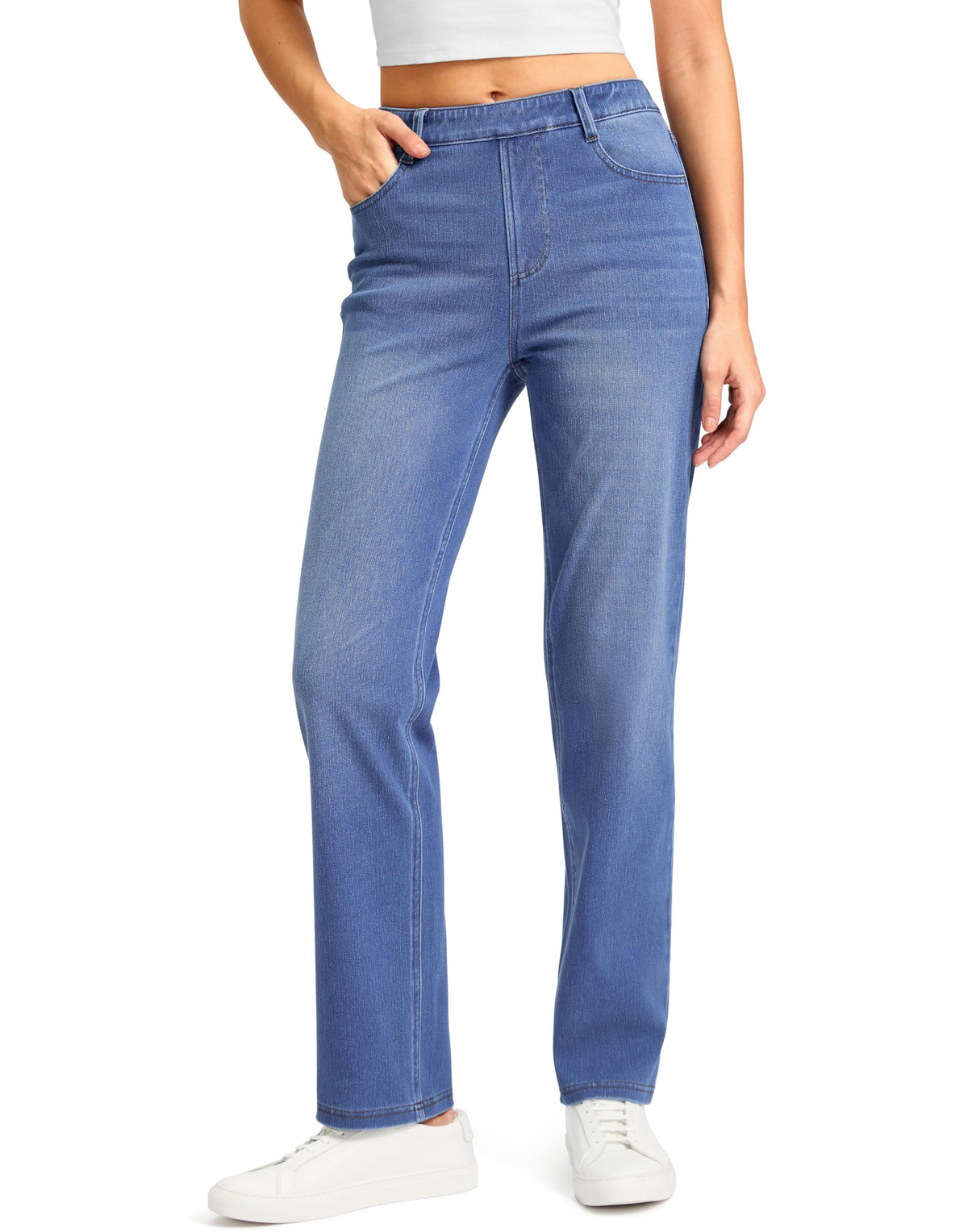 Rammus Womens Stretchy Pull on Straight Leg Jeans