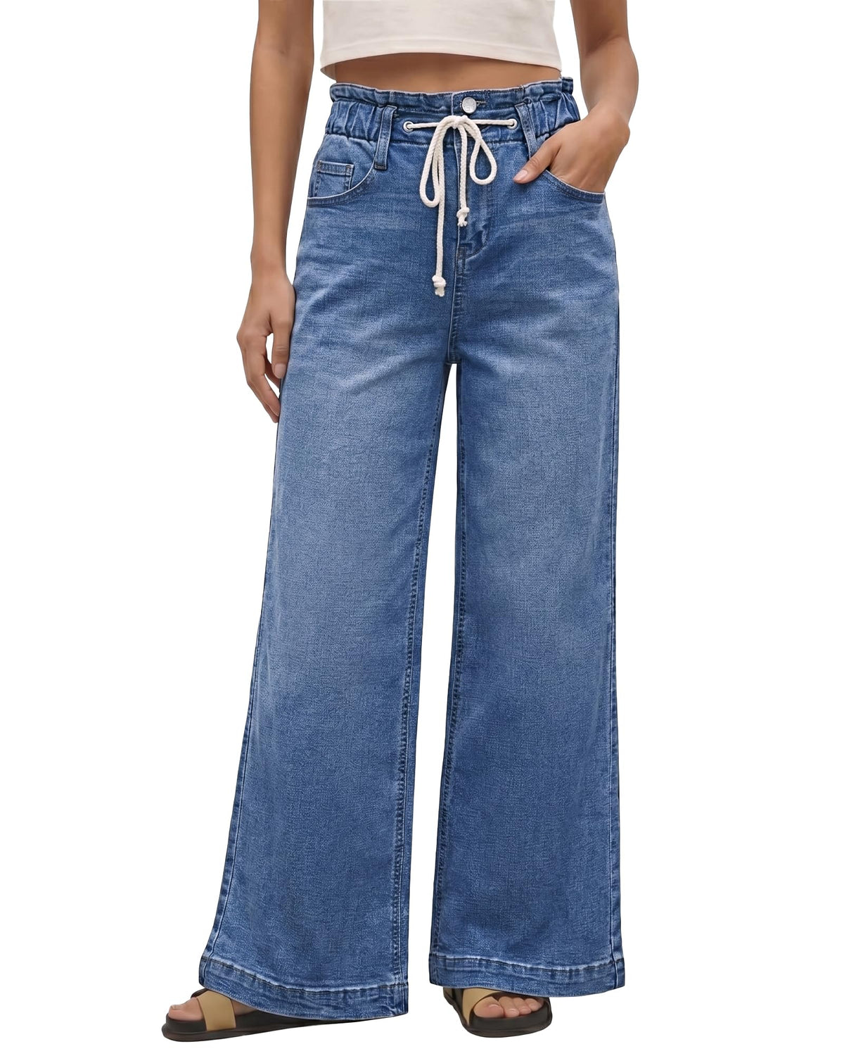 GRAPENT Wide Leg Jeans for Women Stretch High Wasited Elastic Waist Bell Bottom Baggy Y2K Pants