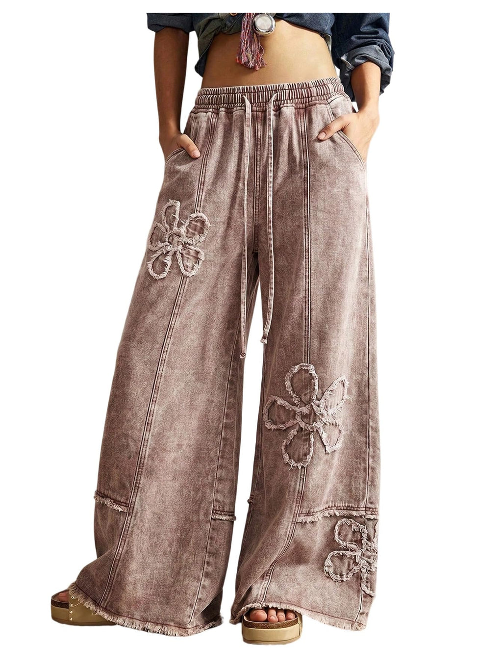 BEAUDRM Women's Y2K Baggy Jeans Wide Leg Jeans Denim Boho Pants