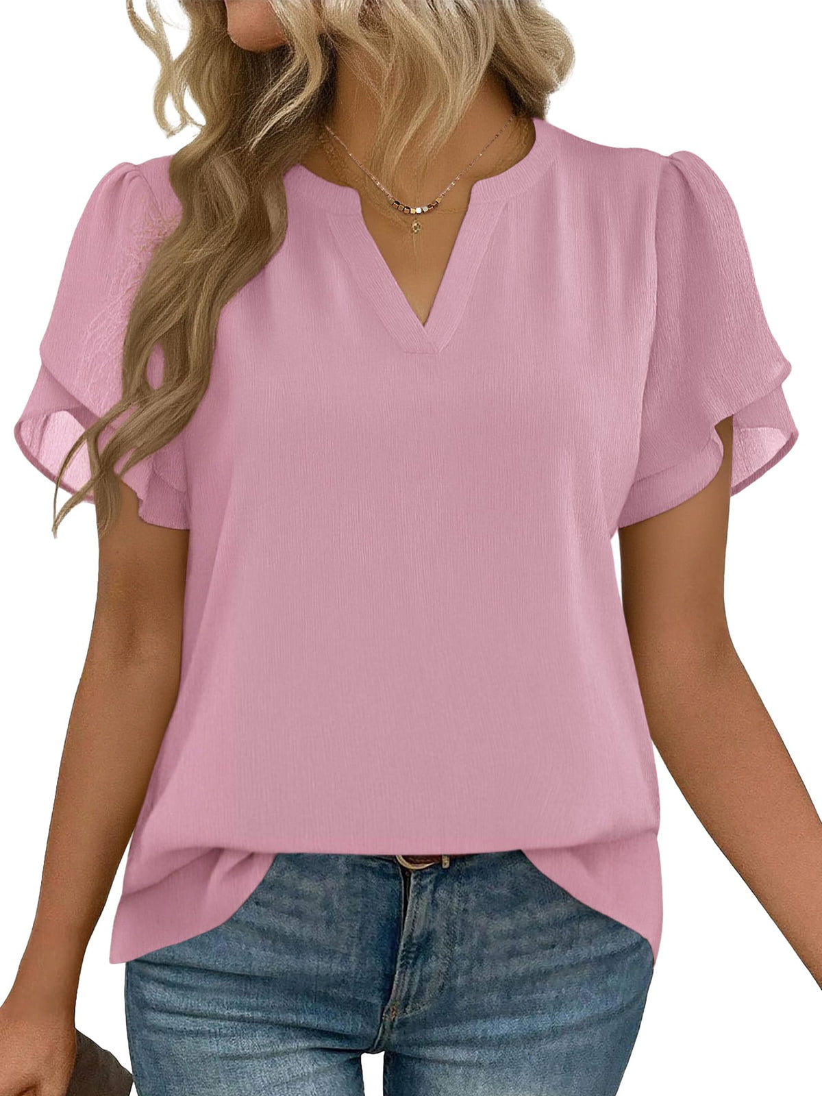 Zeagoo Womens Dressy Casual Chffon Shirts Short Sleeve V Neck Work Blouse