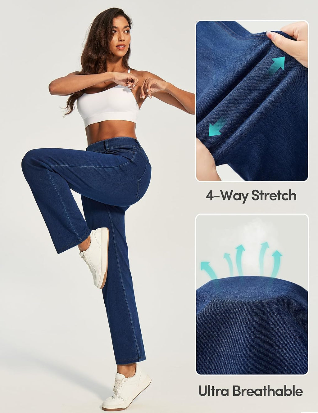 Stretchy Straight Leg Jeans for Women Pull On High Waisted Trendy Denim