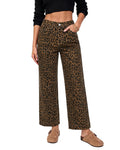LookbookStore Wide Leg Jeans for Women Trendy High Waisted Stretchy Cheetah Leopard Pants Ankle Length Trouser Jeans