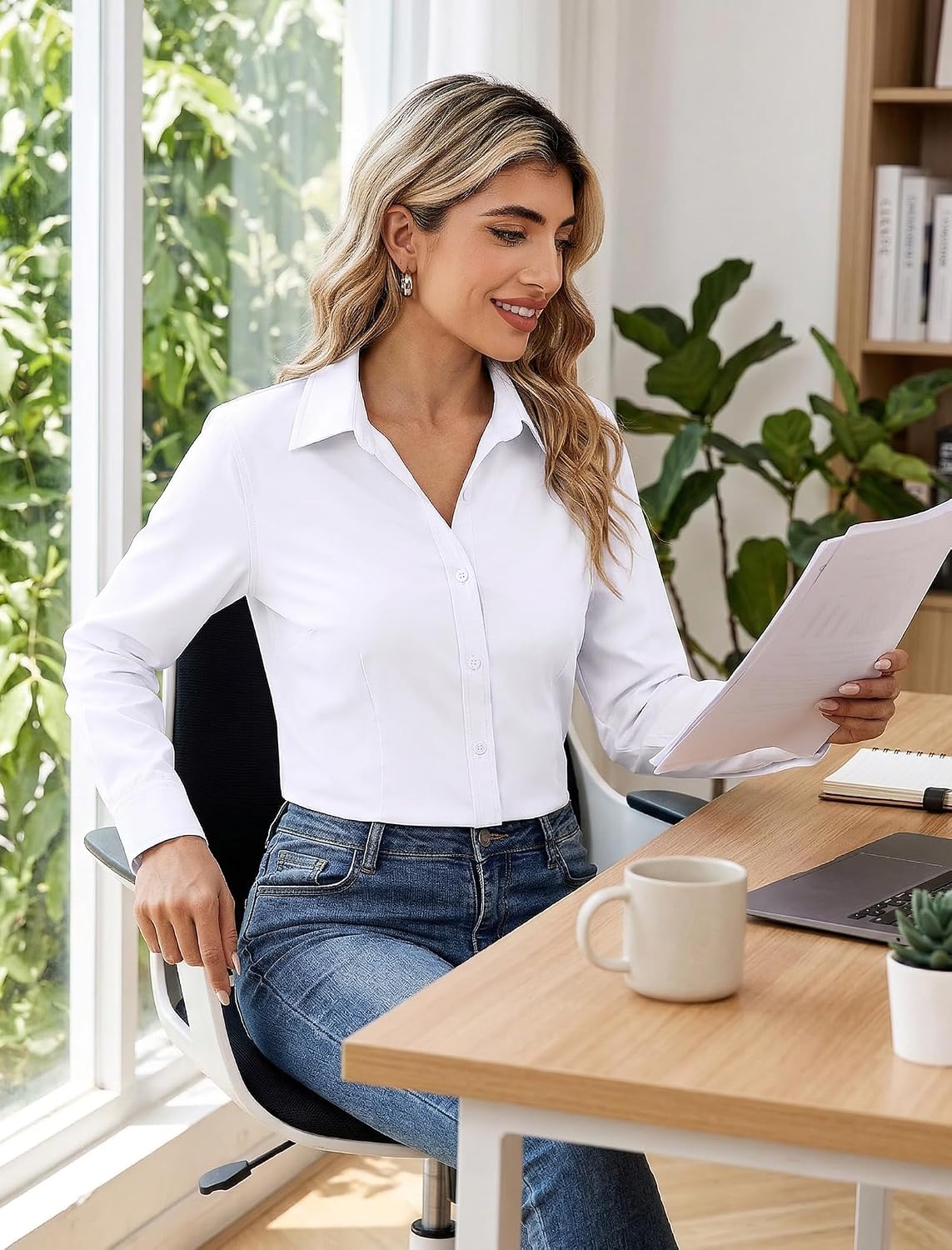 Zeagoo Women's Wrinkle Free Button Down Shirts Long Sleeve Business Tops