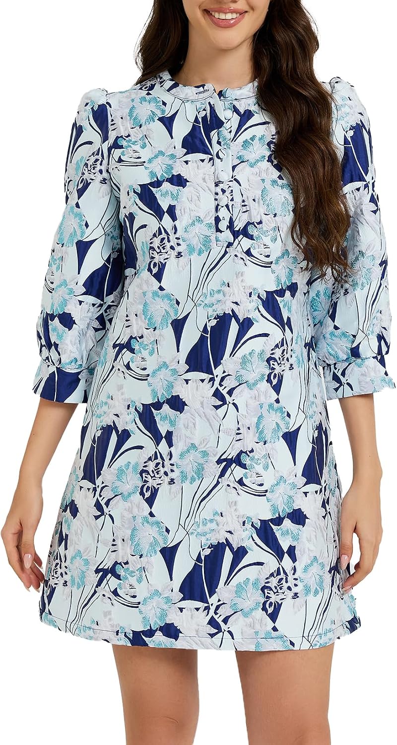 Ladyful Women's Floral Jacquard Dress Cocktail Mini Shift Dresses