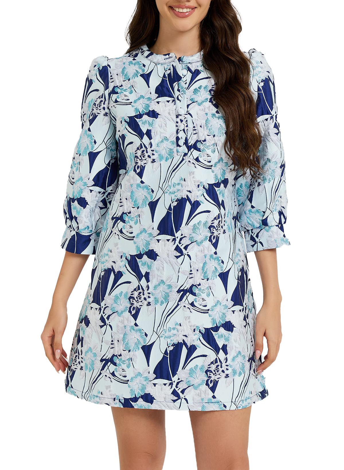 Ladyful Women's Floral Jacquard Dress Cocktail Mini Shift Dresses