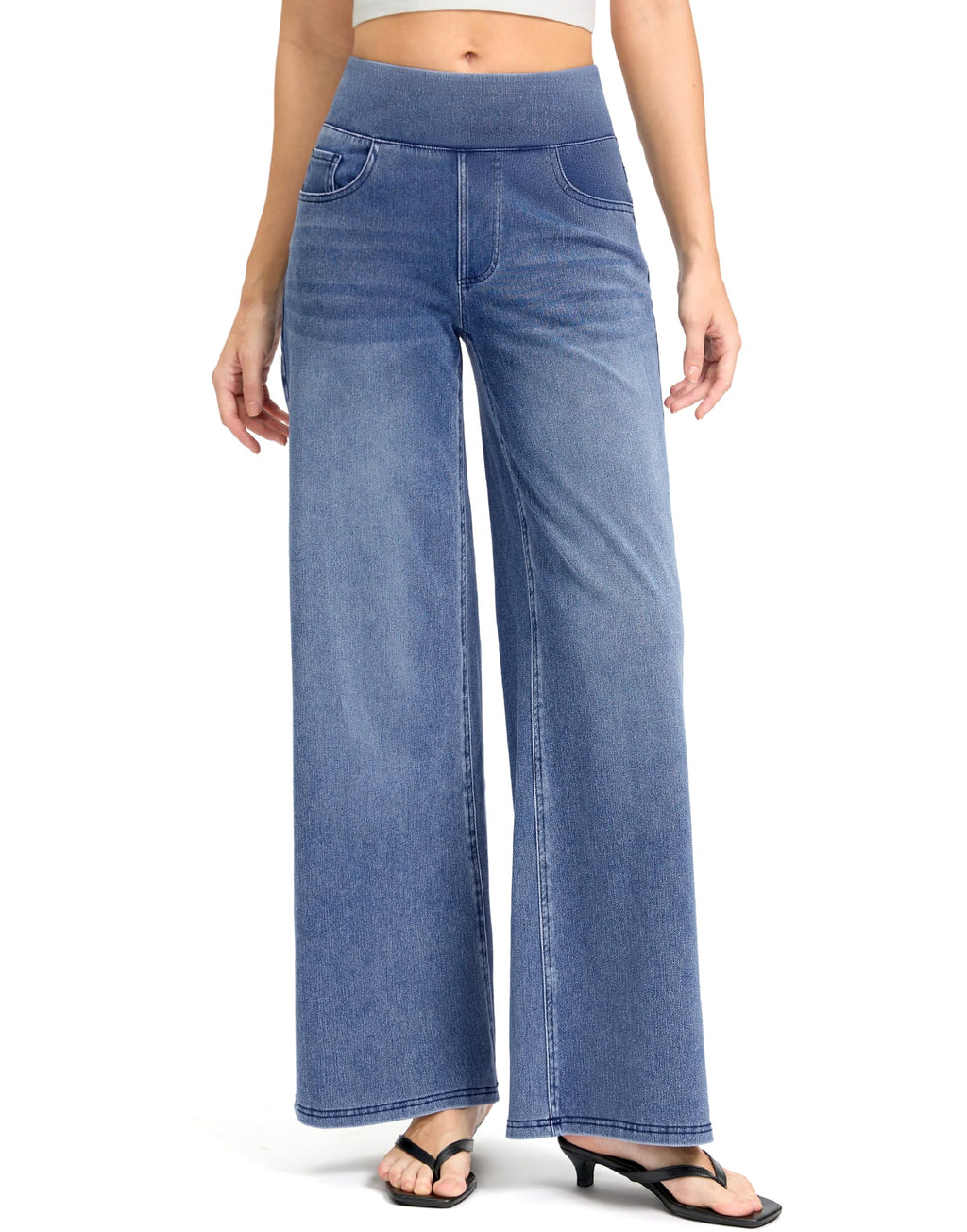 Rammus Wide Leg Jeans Woman High Waisted Pull On Stretchy Denim Pants