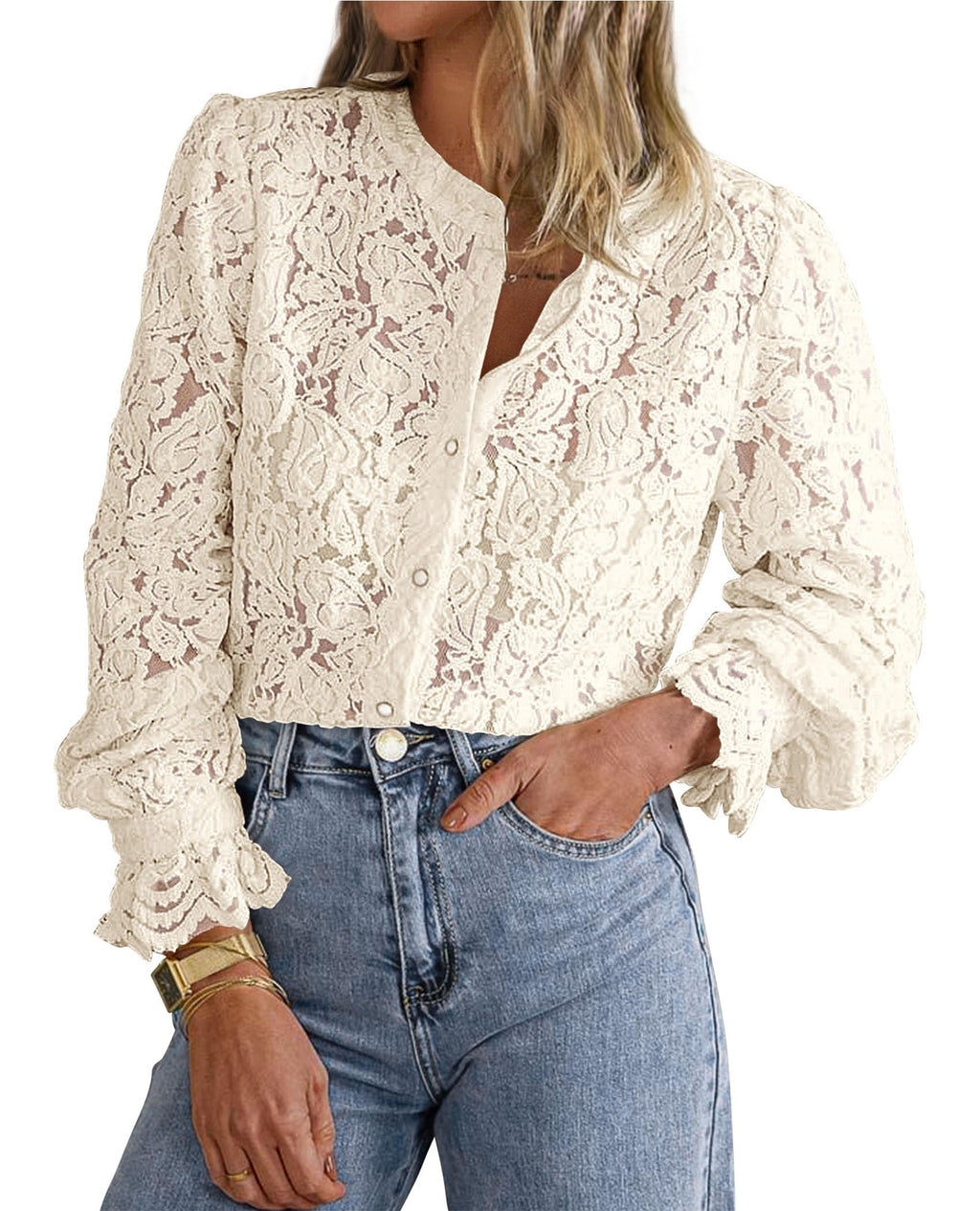 PRETTYGARDEN Women's Fall Trendy Long Sleeve Lace Tops