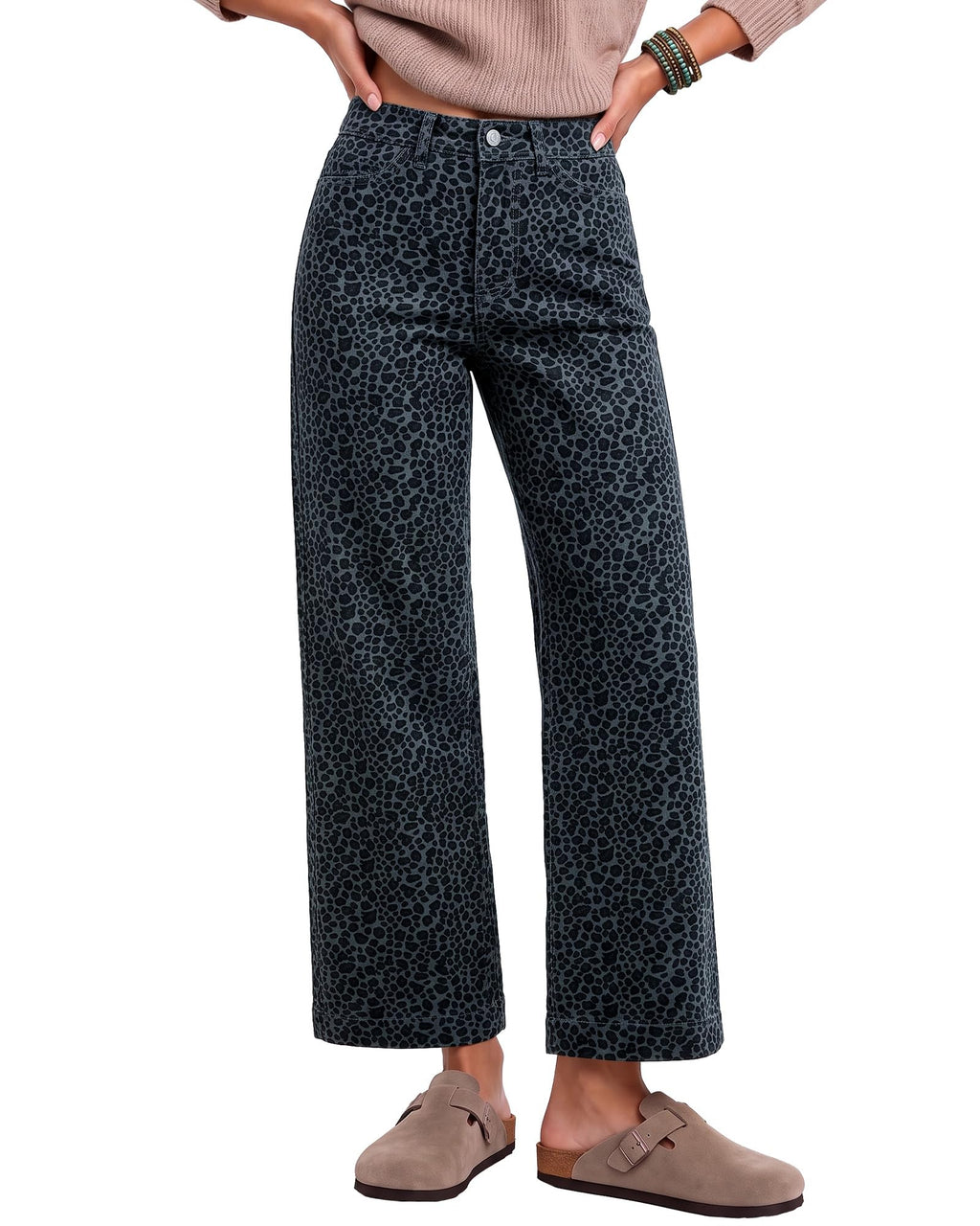 luvamia Wide Leg Jeans for Women Leopard Cheetah Print Ankle Denim Pants