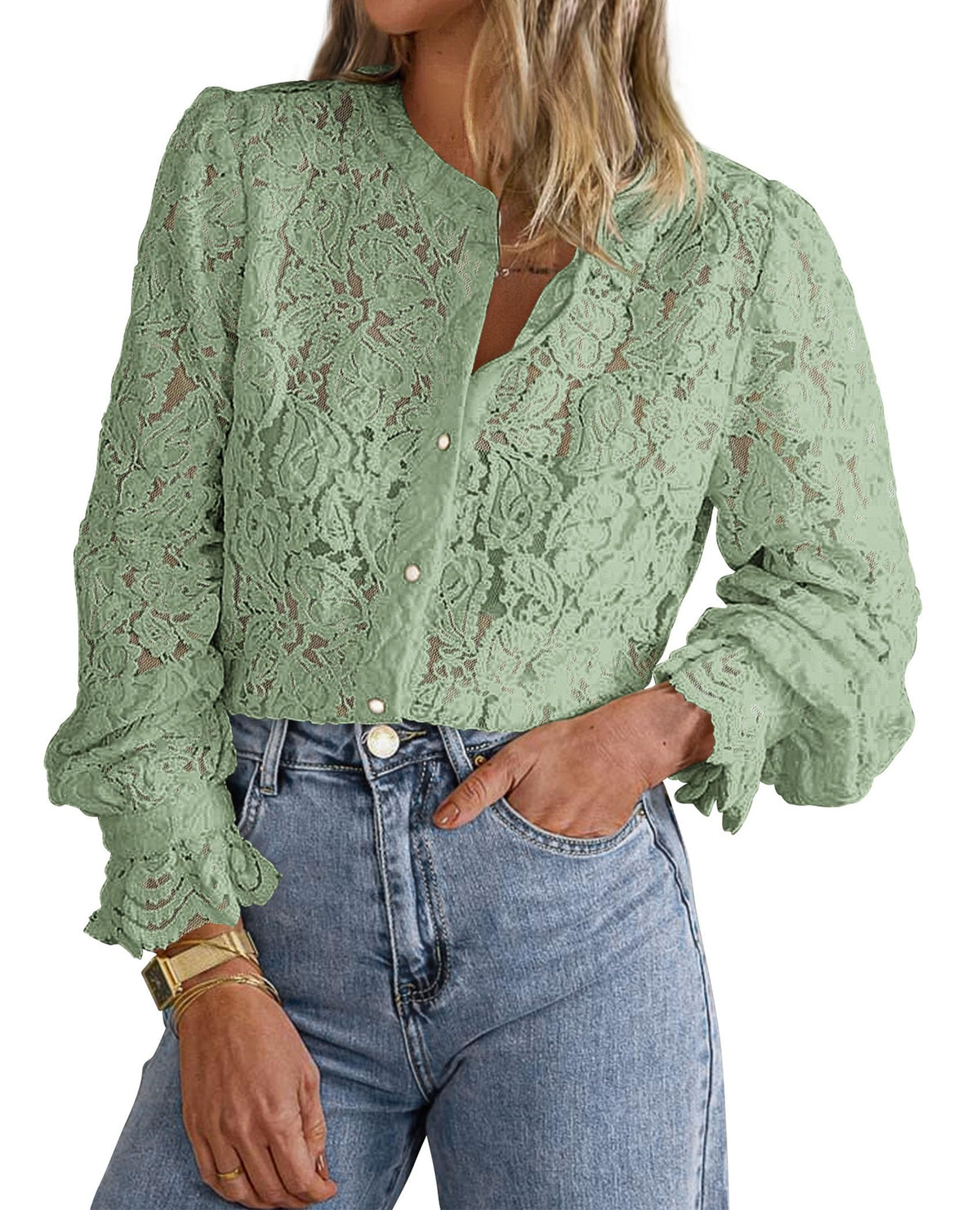 PRETTYGARDEN Women's Fall Trendy Long Sleeve Lace Tops